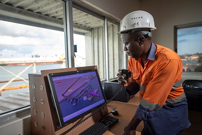 employee looking at computer screen