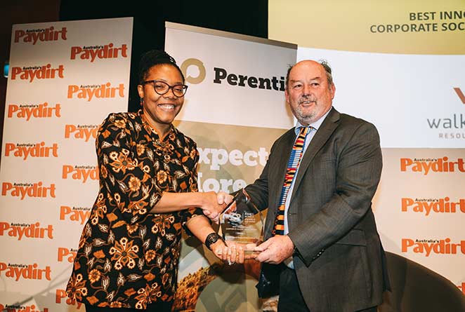 2021 Africa Awards Winner Walkabout Resources COO Allan Mulligan accepts the Best Innovation in Corporate Social Development Award